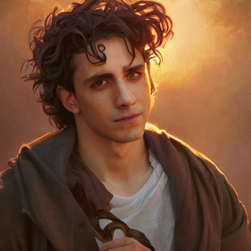 Prompt: painting ricardo milos as prisoner of azkaban. cheerful. happy. art by artgerm and greg rutkowski and alphonse mucha. during golden hour. extremely detailed. beautiful. 4 k. award winning.