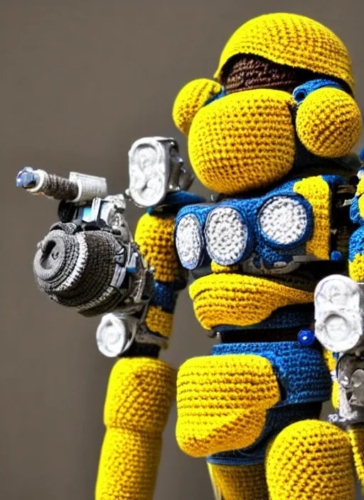 Prompt: a crochet mecha, very detailed, Sigma 30 mm f/1.4