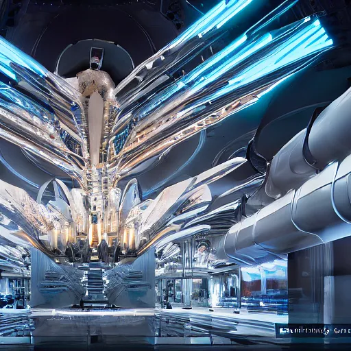 Image similar to sci-fi motherboard structure on the coronation of napoleon painting and digital billboard in the middle, unreal engine 5, keyshot, octane, artstation trending, ultra high detail, ultra realistic, cinematic, 8k, 16k, in style of zaha hadid, in style of nanospace Michael Menzelincev, in style of Lee SOUDER, colors in style of the Blade Runner 2049, in plastic, dark, tilt shift,