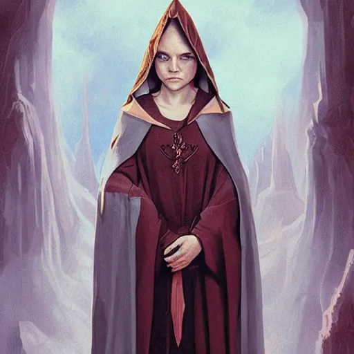 Image similar to young christina ricci as an elvish pope, digital illustration, by artgerm and greg rutkowski,