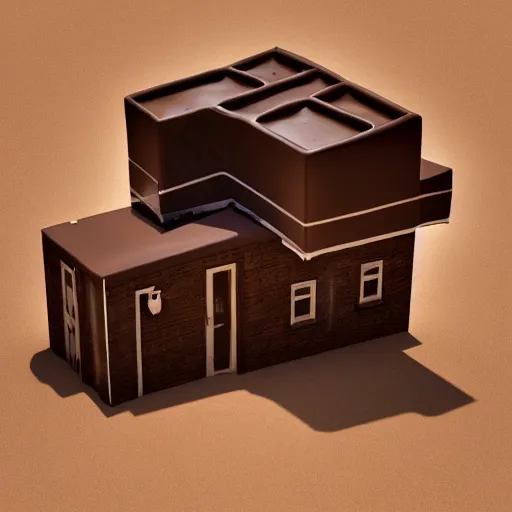 Image similar to a chocolate mansion melting in the desert, cinema 4 d, realistic