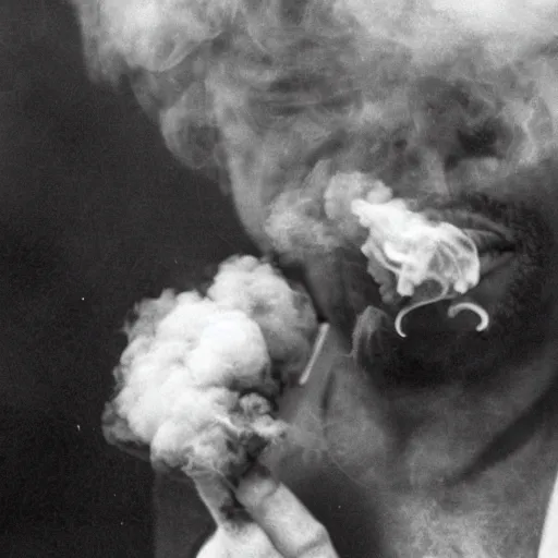 Image similar to photograph of a man in the process of transmuting into smoke