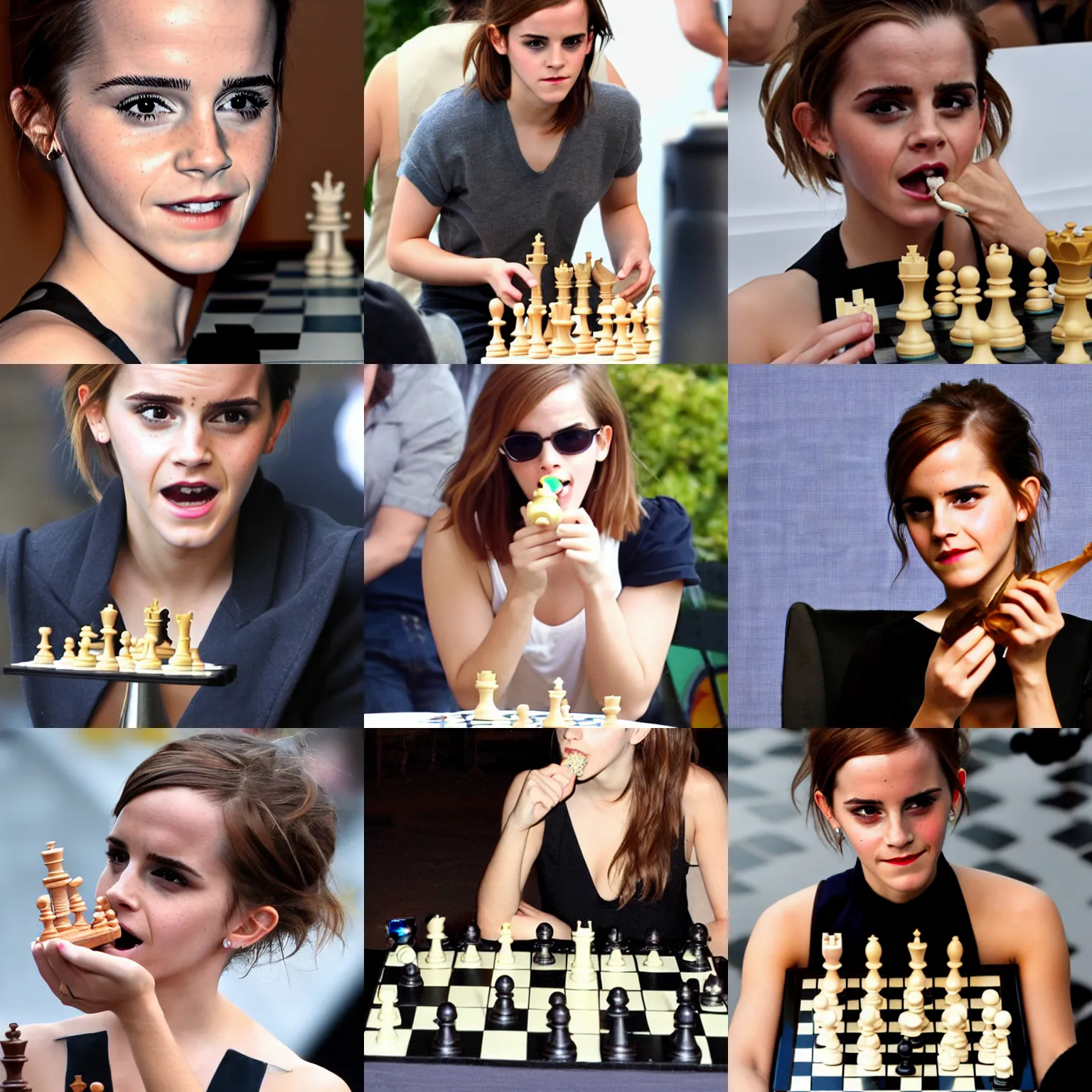 Prompt: emma watson eating a chess piece