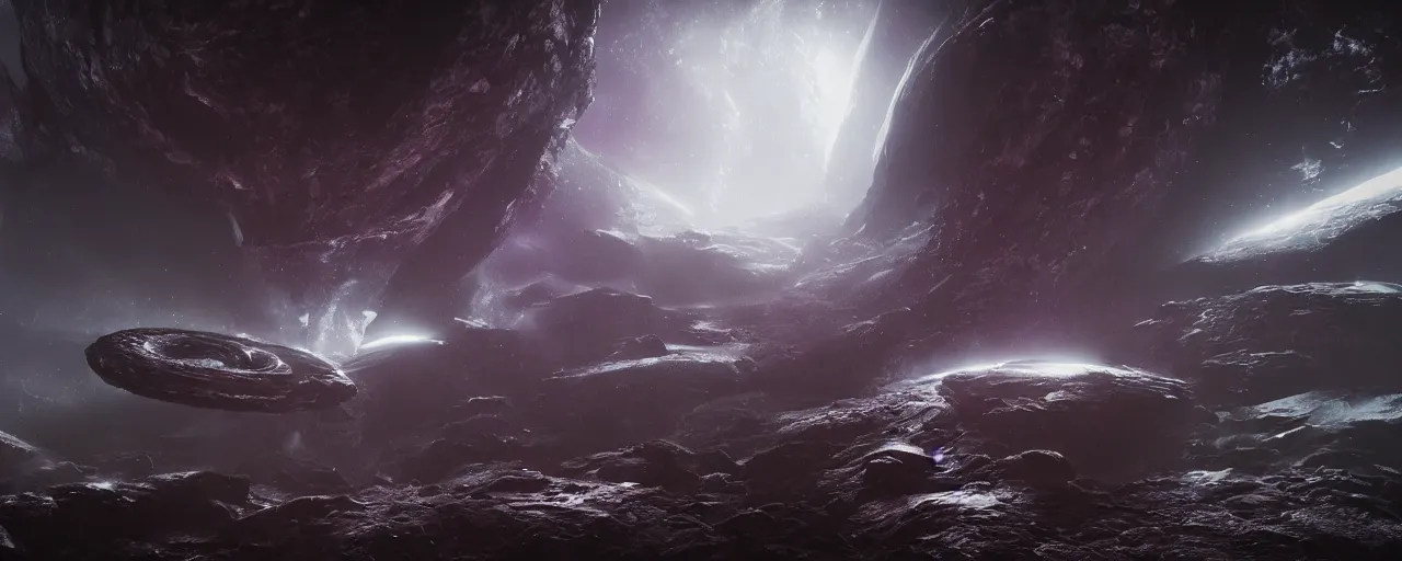 Image similar to a dark epic swirling galaxy, dark scifi, unreal engine, octane render, volumetric lighting