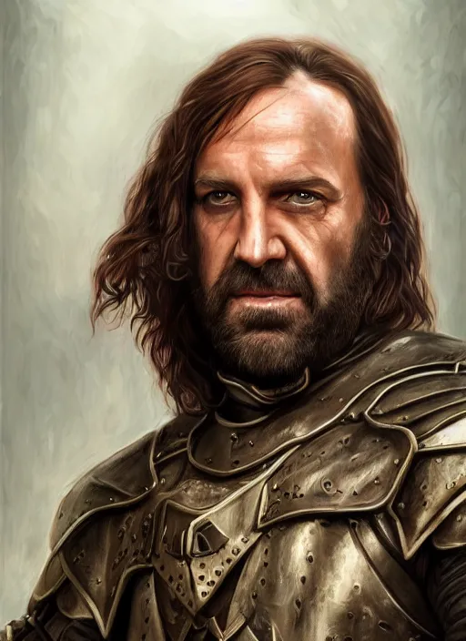 Prompt: sandor clegane by anne stokes and larry elmore, detailed matte painting, realistic portrait, symmetrical, highly detailed, digital painting, artstation, concept art, smooth, sharp focus, illustration, cinematic lighting, 8 k resolution