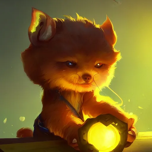 Image similar to a super cute glowing pet, yellow theme, bright art masterpiece artstation. 8 k, sharp high quality artwork in style of jose daniel cabrera pena and greg rutkowski, concept art by tooth wu, blizzard warcraft artwork, hearthstone card game artwork, cute pet