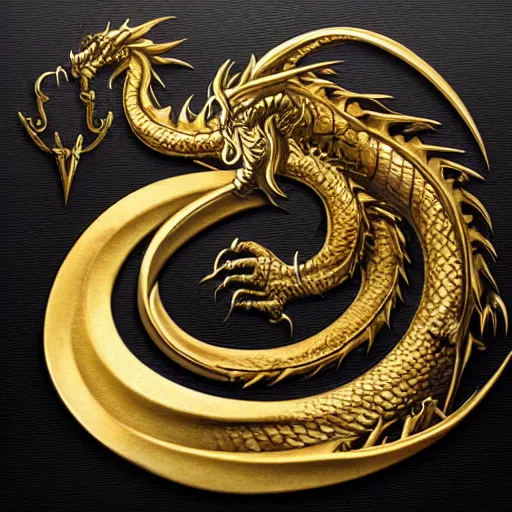 Image similar to emblem of black dragon on a gold metallic dragon logo, by artgerm, tom bagshaw, gerald brom, moody vibe, victorian vibe, gold, shiny, gold, 4 k, hd,