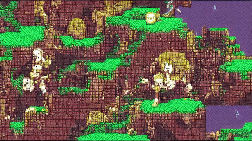 Image similar to made in abyss magical cave colorful pixel art
