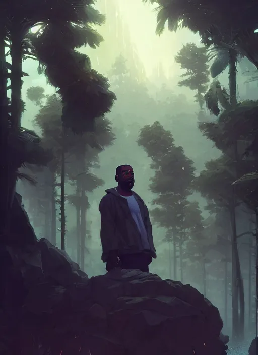 Image similar to highly detailed portrait kanye west posing gta v stephen bliss unreal engine fantasy art by greg rutkowski loish rhads ferdinand knab makoto shinkai lois van baarle ilya kuvshinov rossdraws tom bagshaw global illumination radiant light detailed intricate environment