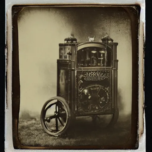 Prompt: a time machine, tintype photograph