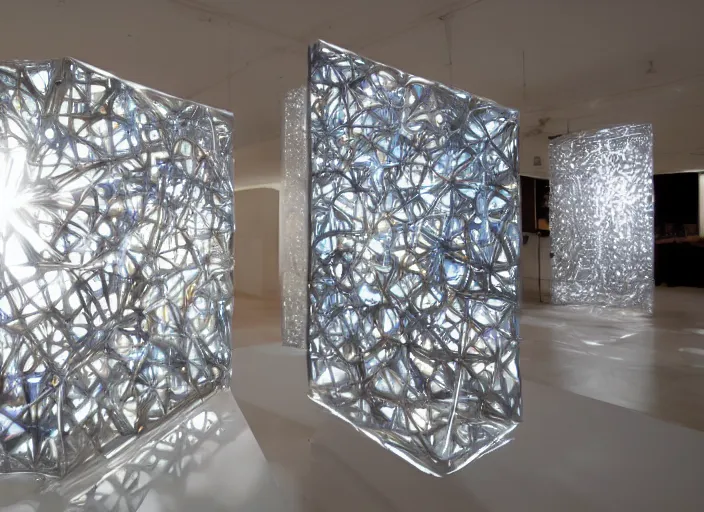 Prompt: Light Caustics shining through glass sculptures