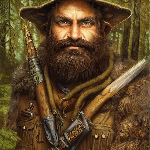 Prompt: digital painting of bearded forest ranger by filipe pagliuso and justin gerard, symmetric, fantasy, highly, detailed, serious, realistic, intricate