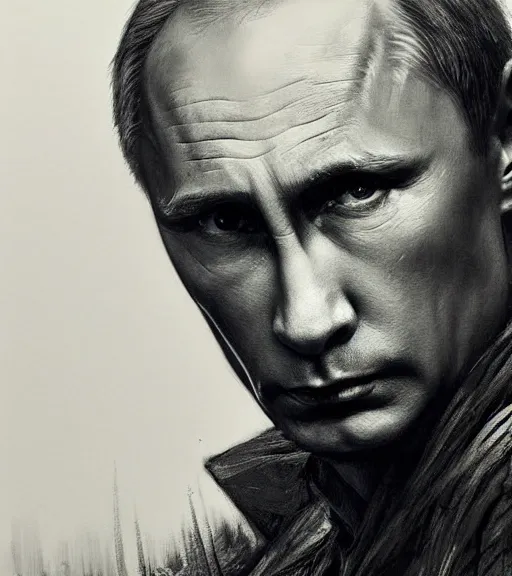 Image similar to vladimir putin, beautiful piercing eyes, realistic face, black and white drawing, in the style of greg rutkowski, fantasy, amazing detail, epic, intricate, elegant, smooth, sharp focus