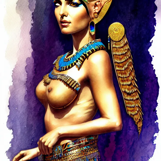 Prompt: portrait, stunningly gorgeous Cleopatra super fine digital watercolour and pastels, extremely high detail, digital pen and digital ink, intricate illustration, by Dorian Cleavanger, Jim Burns, Frank Frazetta, Wendy Froud, artstation, WLOP, deviantart, Pixiv