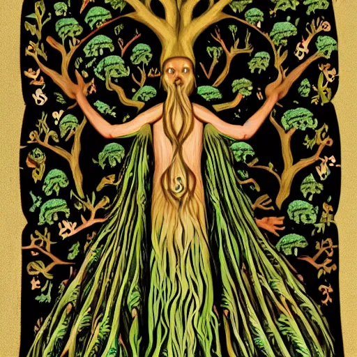 Prompt: gnostic kabbalist druid merging with the tree of life