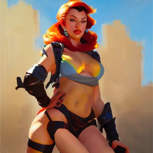 Prompt: greg manchess portrait painting of teela as overwatch character, medium shot, asymmetrical, profile picture, organic painting, sunny day, matte painting, bold shapes, hard edges, street art, trending on artstation, by huang guangjian and gil elvgren and sachin teng