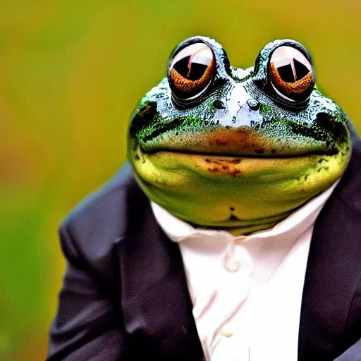 Prompt: a fat happy frog that looks like jonny depp