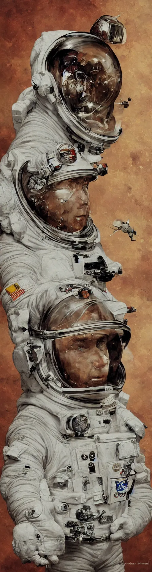 Image similar to a detailed bust of an astronaut art by norman rockwell, cinematic, epic composition, hd, digital painting, digital art, concept art, illustration, comic art, stylized, masterpiece, award - winning