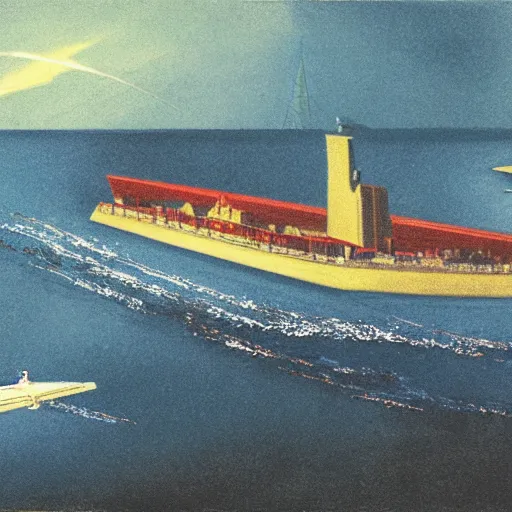 Image similar to color lithograph of uss enterprise by adolphe millot