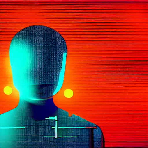 Image similar to a man with a tv head, glowing melting screen and pixels, 3 d art, high contrast, highlights, glitch art, dark background, trending on artstation