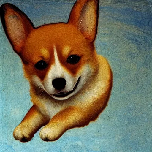 Image similar to corgi dog in cosmos painting, leonardo da vinci style