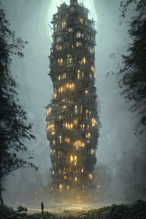 Prompt: A towering organic Victorian House made of eyeballs and tentacles, Lovecraftian, 4k, masterpiece, cinematic, glowing, by Greg Rutkowski, Trending on Artstation, Behance. Polished, Volumetric Lighting