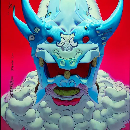 Image similar to prompt : oni mask character portrait soft light painted by james jean and katsuhiro otomo and erik jones, inspired by evangeleon anime, smooth face feature, intricate oil painting, high detail illustration, sharp high detail, manga and anime 1 9 9 9