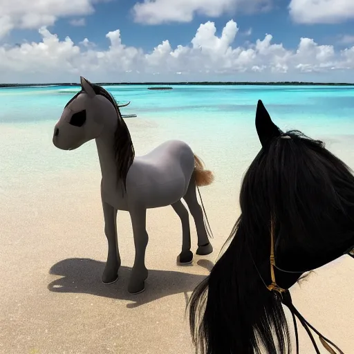 Image similar to a cartoon horse got on a plane and went to the maldives