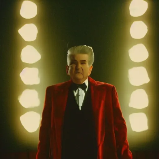 Image similar to the black lodge, Twin Peaks (1990), eerie surreal nightmare, david lynch, red curtains, ominous