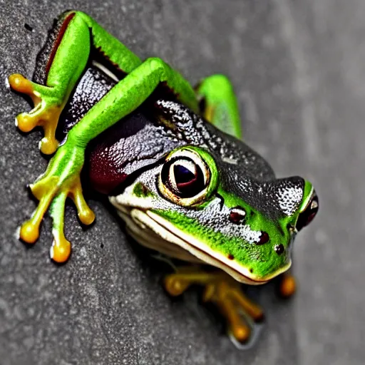 Prompt: frog in yoghurt, macro photography