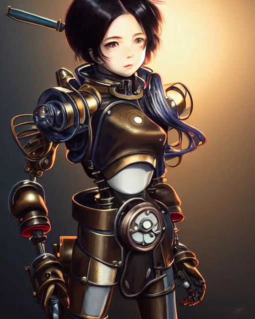 Image similar to portrait Anime Girl in mechanical armor steampunk cute-fine-face, pretty face, realistic shaded Perfect face, fine details. Anime. Bioshock steampunk realistic shaded lighting by katsuhiro otomo ghost-in-the-shell, magali villeneuve, artgerm, rutkowski Jeremy Lipkin and Giuseppe Dangelico Pino and Michael Garmash and Rob Rey