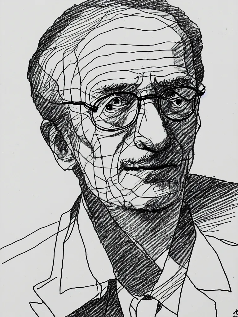 Prompt: wire lineart lines drawing of hermann hesse, bold lines, quick sketch