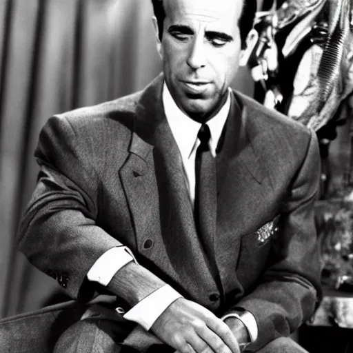 Image similar to Humphrey Bogart in Casablanca, high resolution, intricate details, soft lighting