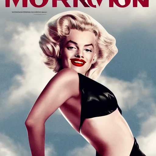 Prompt: Margot Robbie starring as Marilyn Monroe, movie poster, pinup girl