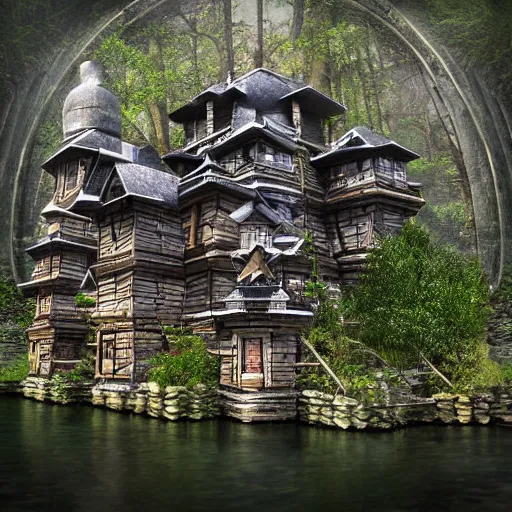 Prompt: myst - like puzzle buildings highly detailed photography