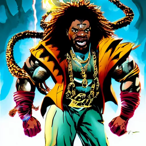 Image similar to busta rhymes as sho'nuff from the last dragon, vector image, comic books style, very detailed by jim lee,