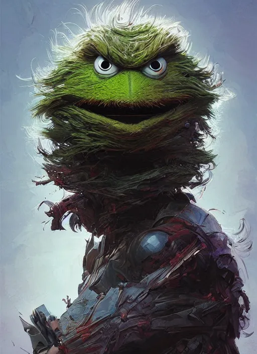 Image similar to Portrait Oscar the Grouch, marvel comics, dark, intricate, highly detailed, smooth, artstation, digital illustration by Ruan Jia and Mandy Jurgens and Artgerm and Wayne Barlowe and Greg Rutkowski and Frank Frazetta