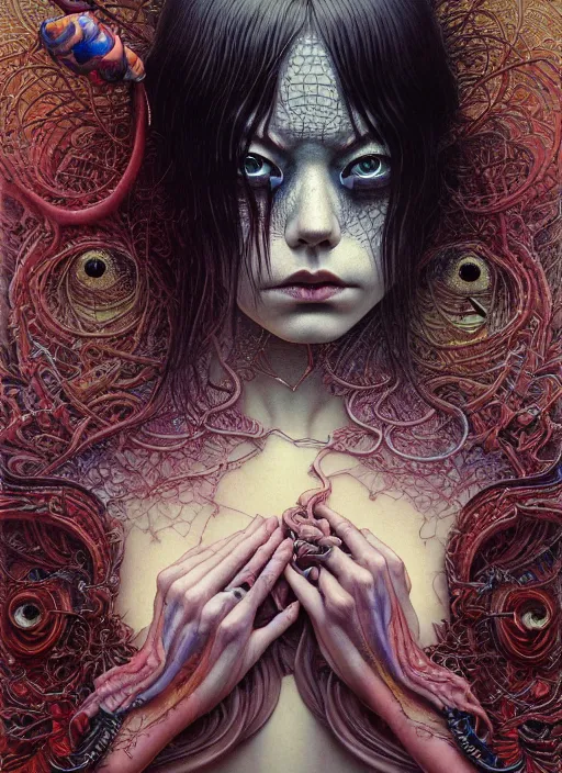 Prompt: realistic detailed image of emma stone, ayami kojima, amano, karol bak, greg hildebrandt, and mark brooks, neo - gothic, gothic, rich deep colors. beksinski painting. art by takato yamamoto. masterpiece. ultra details, high quality, high resolution.