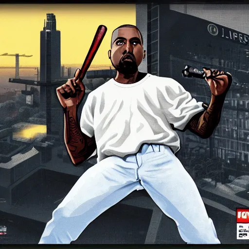 Image similar to Kanye with a bat official GTA artwork midshot