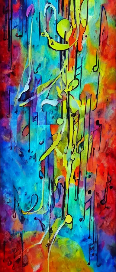 Image similar to abstract art depicting the feelings music gives, mixed media painting