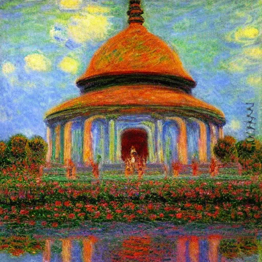 Prompt: The Temple of all Religions painting by Claude Monet