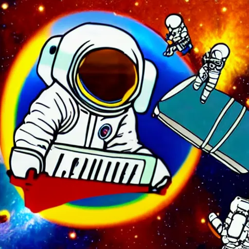 Prompt: astronaut riding a comet while playing and accordion 1080p