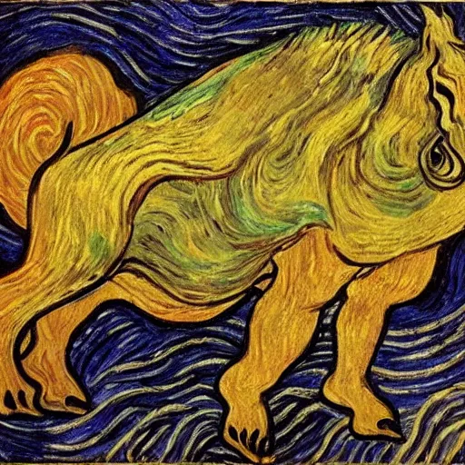 Prompt: a hippocampus, fantasy art, van gogh