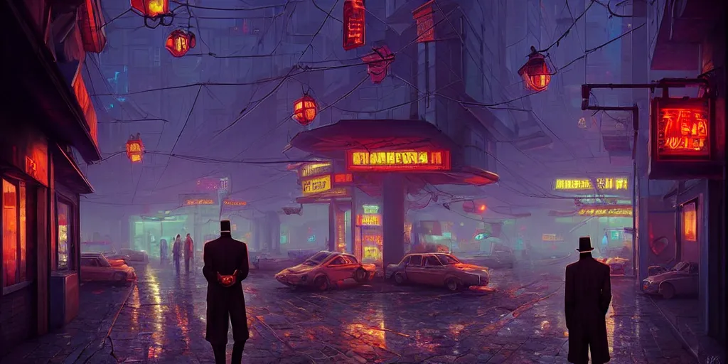 Prompt: A mafia boss in a cyberpunk setting, by Evgeny Lushpin, dramatic lighting, high contrast colours, as trending on Artstation, highly detailed,