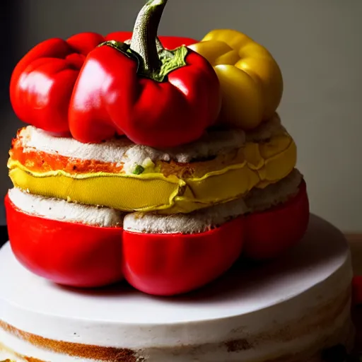 Prompt: meat - stuffed pepper wedding cake