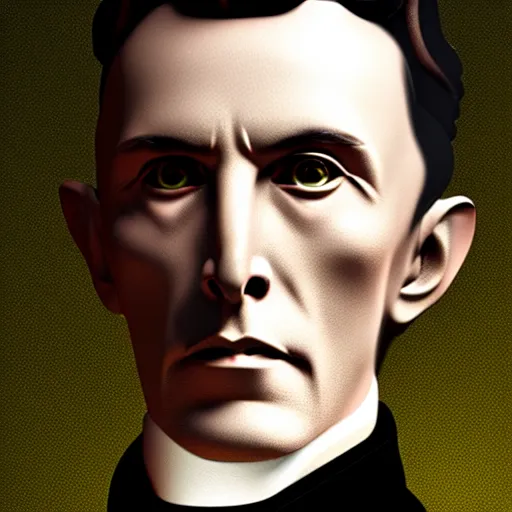 Image similar to nicolas tesla with thunderbolts around him and glowing white eyes, photorealistic, 4 k, ultra detailed