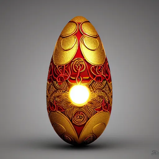 Prompt: a detailed glowing egg with swirls of red and blue emerging from the blossom of a metallic gold flower with tendrils of gold wrapping around the egg, a flower with an egg inside, fantasy concept art, unreal engine 5, volumetric lighting, trending on artstation