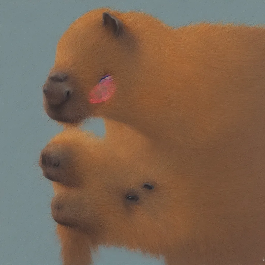 Image similar to one capybara on fire, digital oil painting