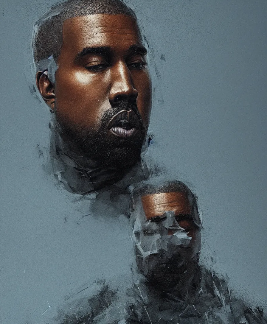 Image similar to hyper realistic kanye west, art by greg rutkowski, intricate, ultra detailed, photorealistic, black and ivy blue colors, trending on artstation, octane render, 4 k, 8 k