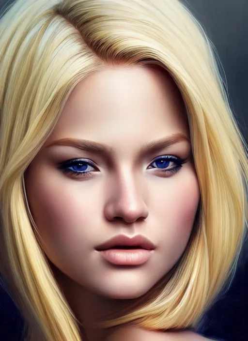 Image similar to photo of a gorgeous young woman with blonde hair in the style of stefan kostic, realistic, sharp focus, 8k high definition, insanely detailed, intricate, elegant, art by stanley lau and artgerm